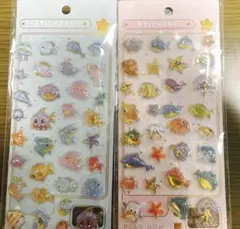 海の生き物キャラクター硬いシール2シートセット