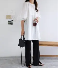 andme ふくれジャガードペプラムチュニック