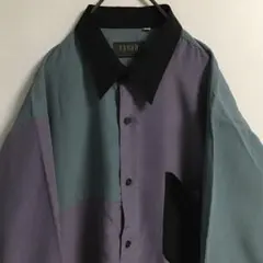 90s 日本製 古着 クレイジーパターン くすみカラー ポリ デザインシャツ
