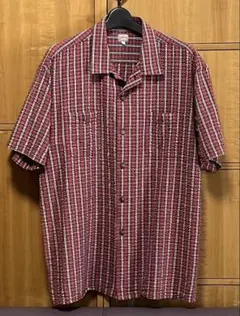 【LLサイズ】TOM SHORT 半袖 チェックシャツ 赤 凹凸生地 ゆったり