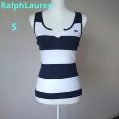 Ralph Lauren ボーダー タンクトップ　S　ネイビー　ホワイト　リブのサムネイル
