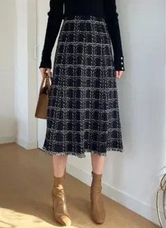【DHOLIC】 ツイード調チェックニットスカート