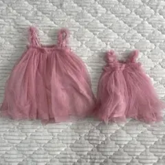【2点セット】チュールドレス ベビードレス 2サイズセット ピンク お揃い 姉妹