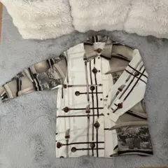 【美品】ヴィンテージ風 総柄シャツ クラシック ステッキ柄 レトロ モード L