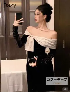 Dazy ブラックオフショルダードレス JP-M(M)