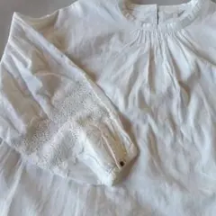 studioCLIPレース付きホワイト長袖コットンブラウス