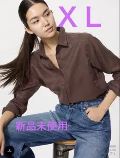 UNIQLO プレミアムリネンシャツ XL ブラウン37 長袖 麻100%
