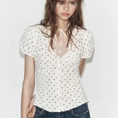 ZARA ドット柄 半袖シャツ ブラウス - メルカリ