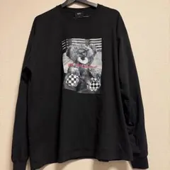 OY クマ プリント 長袖Tシャツ ブラック
