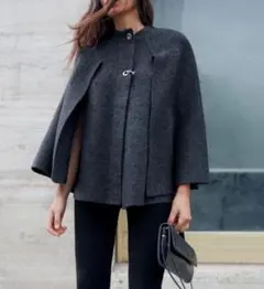 美品　ZARA ダークグレー ケープコート　Mサイズ 2025年最新】zara ケープ グレーの人気アイテム - メルカリ