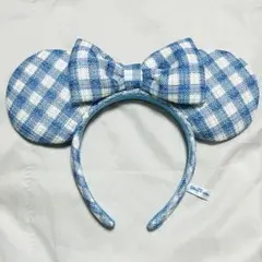 ディズニー ミニーリボン ギンガムチェックカチューシャ（青）