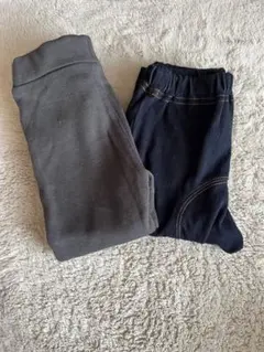 グレーレギンスとデニム風サルエルパンツセット