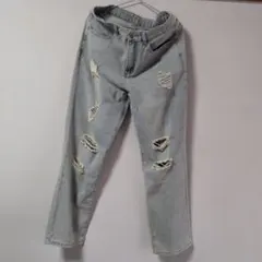 SHEIN ダメージデニムパンツ ライトブルー