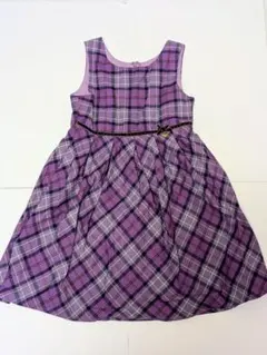 エニィファム　パープル チェック柄 ノースリーブ ワンピース 130サイズ