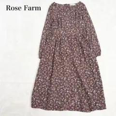 ローズファーム 長袖ロングワンピース 花柄 フレア Aライン ウエストゴム 上品