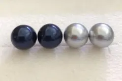 03 シェルパールピアス 大きめ グレー　ミッドナイトブルー系 2点セット