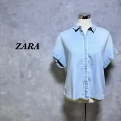 ZARA デニムシャツ 半袖 TRF DENIM ダメージ加工 L 4143