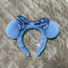 ディズニー カチューシャ ミニー スパンコール ボア 水色 ブルー 冬