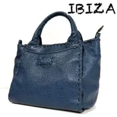 イビサ　IBIZA 良品　レザー　ネイビー ハンドバッグ　軽量