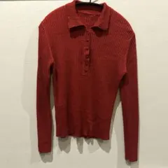 リブニット ポロシャツ タイトシルエット レトロ 赤 レッド y2k