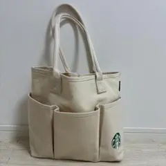スターバックス トートバッグ キャンバス地 ポケット付き アイボリーのサムネイル