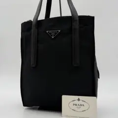 人気　プラダ　三角ロゴプレート　ナイロン　レザー　トートバッグ　ハンドバッグ　黒