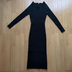 【coca】ブラック リブニット ロングワンピース L