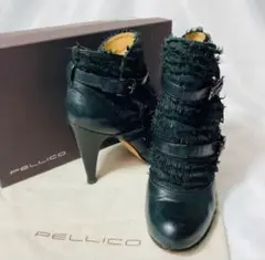 【超希少】PELLICO ブーティ ショートブーツ 革フリンジ ブラック 36