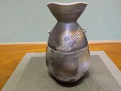 備前焼 松井與之 手付花入 共箱付き 花器 花瓶 岡山県重要無形文化財