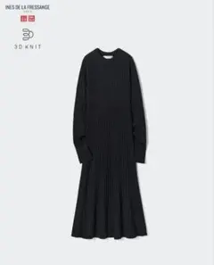 ユニクロ x イネス 3D ワイドリブ クルーネック ワンピース M 黒