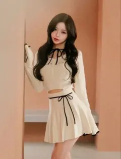 Darich ウエストオープンリボンデザイン ニットワンピース