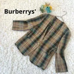 バーバリー チェック柄 テーラードジャケット リネン 三陽商会 ヴィンテージ L