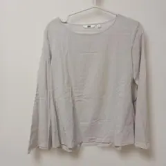 UNIQLO　レーヨンエアリーフレアTブラウス 長袖　グレー ホワイト　長袖 S