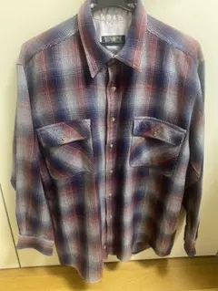 オンブレ　チェック　シャドー　長袖シャツ