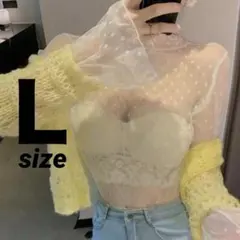 新品✨️ ドット柄 シアートップス ホワイト Ｌ