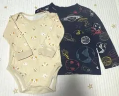 80犬柄ロンパースと95宇宙柄トップスセット