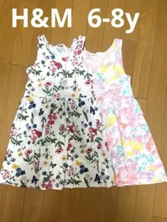 セール　H&M キッズノースリーブワンピース2点セット 花柄＋タイダイ　6-8y