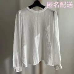 ホワイト クレープ素材 長袖トップス　ぽこぽこ　サイズL 美品　ハニーズ