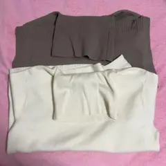 ユニクロ スフレヤーンタートルネックセーター ベージュ＆ホワイトM