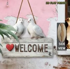 木製プレート　白ハト　WELCOME　鳥の雑貨　HANAKO