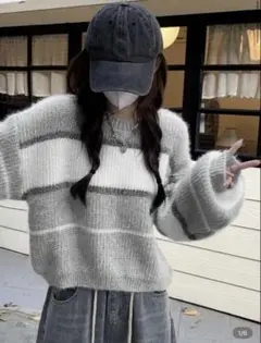 オーバーサイズ ストライプ長袖セーター