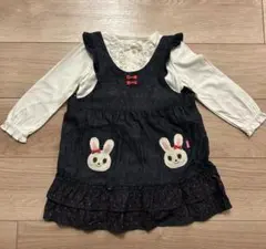 2点セット ミキハウス トップス長袖シャツ デニムジャンバースカート サロペット