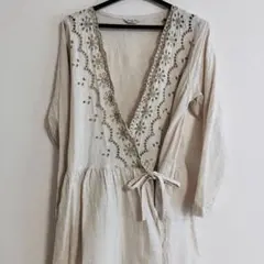 SM2 リネンレースガウンワンピース ト 白 Mサイズ 美品 シンプル 春服