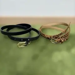 ZARA H&M レディース 細ベルト 2本セット ブラック ヒョウ柄