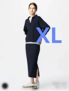 ユニクロ　新品　スムースコットンブレンドスカート　XL ネイビー　スカート