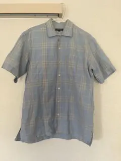 BURBERRY 半袖シャツ M 青系チェック　麻混