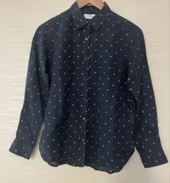 UNIQLO リネンシャツ ドット柄　ネイビー　サイズM