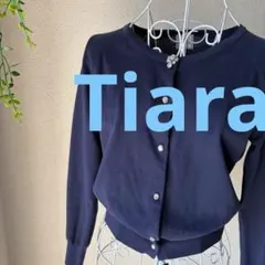 Tiara ティアラ　ネイビー 春カーディガン ビジューボタン　ショート丈