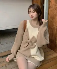 ニット　リボン　セーター　レディース　冬　可愛い