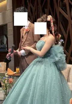 【写真追加】ミントグリーン カラードレス　チュールドレス
